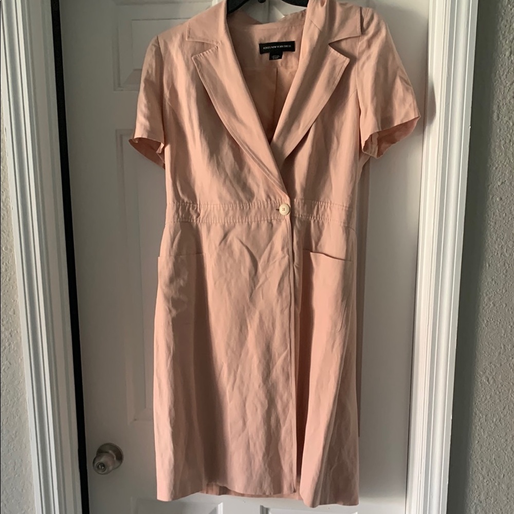 Jones New York Pink Sheath Midi Dress with Notched Collar